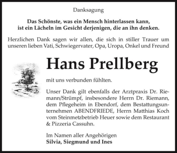 Traueranzeige von Hans Prellberg  von Magdeburger Volksstimme