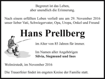 Traueranzeige von Hans Prellberg  von Magdeburger Volksstimme