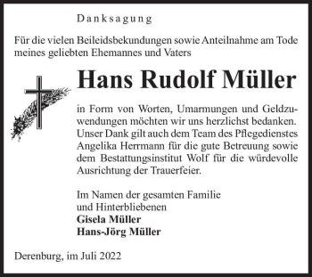 Traueranzeige von Hans Rudolf Müller  von Magdeburger Volksstimme