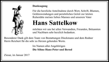 Traueranzeige von Hans Sattelkow  von Magdeburger Volksstimme