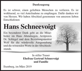 Traueranzeige von Hans Schneevoigt  von Magdeburger Volksstimme
