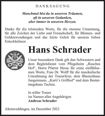 Traueranzeige von Hans Schrader  von Magdeburger Volksstimme