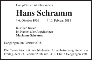 Traueranzeige von Hans Schramm  von Magdeburger Volksstimme
