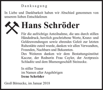 Traueranzeige von Hans Schröder  von Magdeburger Volksstimme