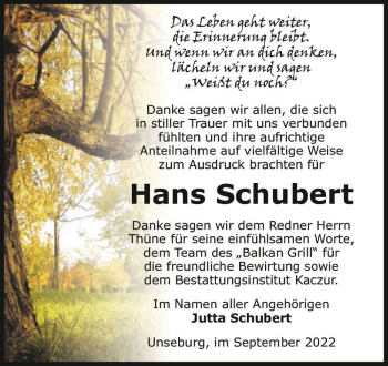 Traueranzeige von Hans Schubert  von Magdeburger Volksstimme