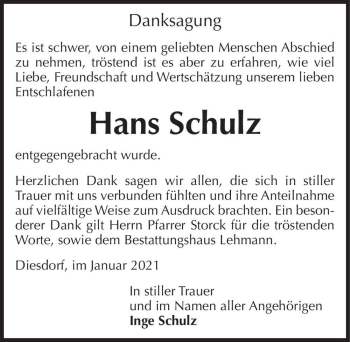Traueranzeige von Hans Schulz  von Magdeburger Volksstimme