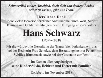 Traueranzeige von Hans Schwarz  von Magdeburger Volksstimme