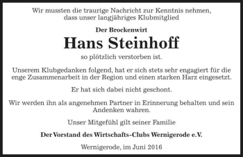 Traueranzeige von Hans Steinhoff  von Magdeburger Volksstimme