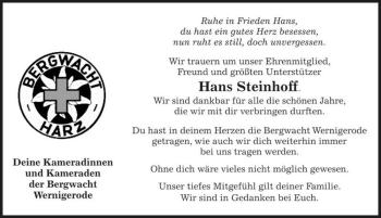 Traueranzeige von Hans Steinhoff  von Magdeburger Volksstimme
