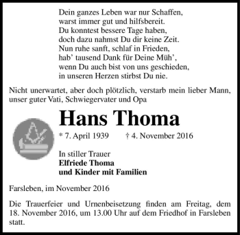 Traueranzeige von Hans Thoma  von Magdeburger Volksstimme