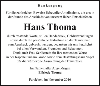 Traueranzeige von Hans Thoma  von Magdeburger Volksstimme