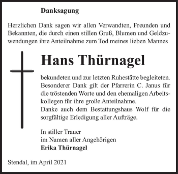 Traueranzeige von Hans Thürnagel  von Magdeburger Volksstimme
