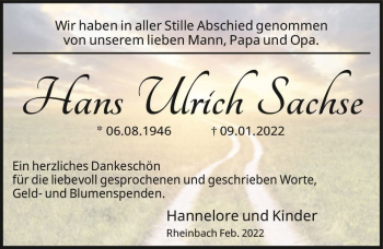 Traueranzeige von Hans Ulrich Sachse  von Magdeburger Volksstimme