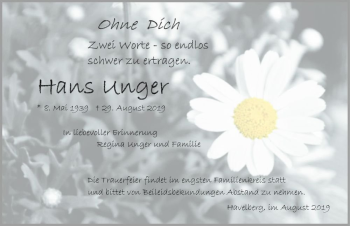 Traueranzeige von Hans Unger  von Magdeburger Volksstimme