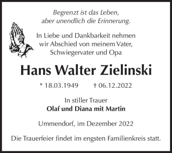 Traueranzeige von Hans Walter Zielinski  von Magdeburger Volksstimme