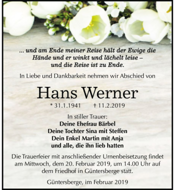 Traueranzeige von Hans Werner  von Magdeburger Volksstimme