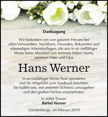 Traueranzeige von Hans Werner  von Magdeburger Volksstimme