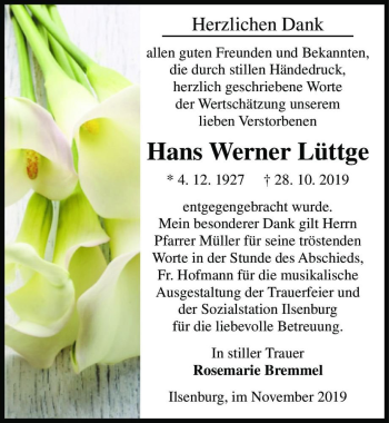 Traueranzeige von Hans Werner Lüttge  von Magdeburger Volksstimme