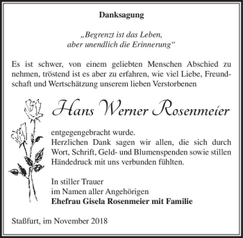 Traueranzeige von Hans Werner Rosenmeier  von Magdeburger Volksstimme
