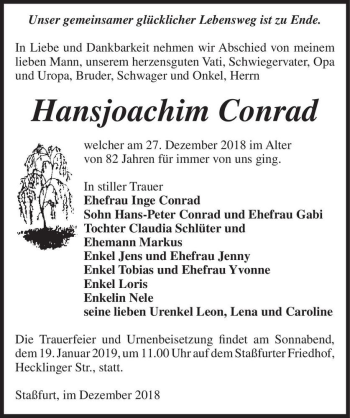 Traueranzeige von Hansjoachim Conrad  von Magdeburger Volksstimme