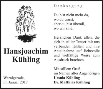 Traueranzeige von Hansjoachim Kühling  von Magdeburger Volksstimme