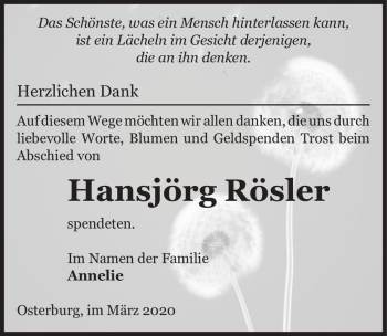 Traueranzeige von Hansjörg Rösler  von Magdeburger Volksstimme