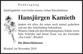 Traueranzeige von Hansjürgen Kamieth  von Magdeburger Volksstimme