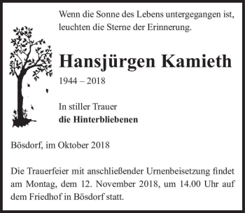 Traueranzeige von Hansjürgen Kamieth  von Magdeburger Volksstimme