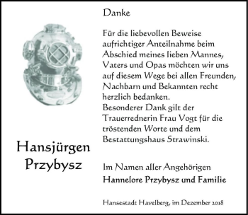 Traueranzeige von Hansjürgen Przybysz  von Magdeburger Volksstimme