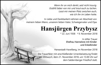 Traueranzeige von Hansjürgen Przybysz  von Magdeburger Volksstimme