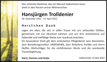 Traueranzeige von Hansjürgen Trolldenier  von Magdeburger Volksstimme