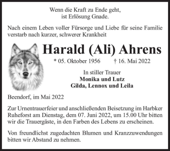 Traueranzeige von Harald (Ali) Ahrens  von Magdeburger Volksstimme