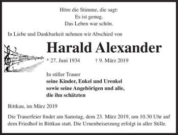Traueranzeige von Harald Alexander  von Magdeburger Volksstimme