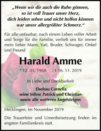 Traueranzeige von Harald Amme  von Magdeburger Volksstimme