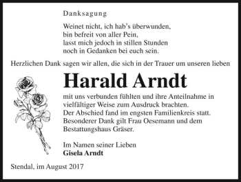 Traueranzeige von Harald Arndt  von Magdeburger Volksstimme