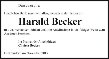 Traueranzeige von Harald Becker  von Magdeburger Volksstimme