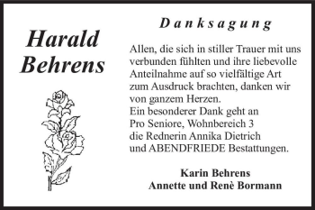 Traueranzeige von Harald Behrens  von Magdeburger Volksstimme