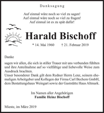 Traueranzeige von Harald Bischoff  von Magdeburger Volksstimme