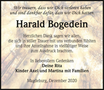 Traueranzeige von Harald Bogedei  von Magdeburger Volksstimme
