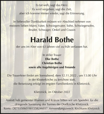 Traueranzeige von Harald Bothe  von Magdeburger Volksstimme