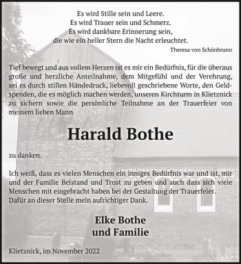 Traueranzeige von Harald Bothe  von Magdeburger Volksstimme