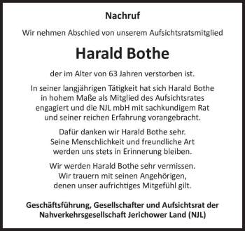 Traueranzeige von Harald Bothe  von Magdeburger Volksstimme