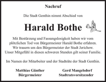 Traueranzeige von Harald Bothe  von Magdeburger Volksstimme