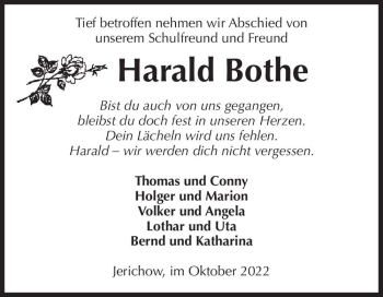 Traueranzeige von Harald Bothe  von Magdeburger Volksstimme