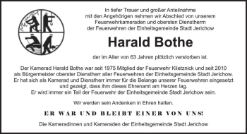 Traueranzeige von Harald Bothe  von Magdeburger Volksstimme