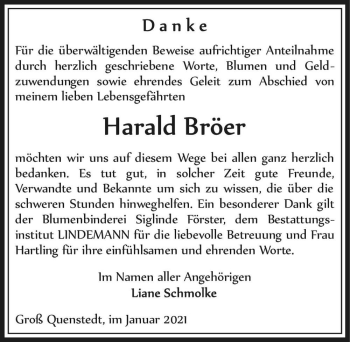 Traueranzeige von Harald Bröer  von Magdeburger Volksstimme