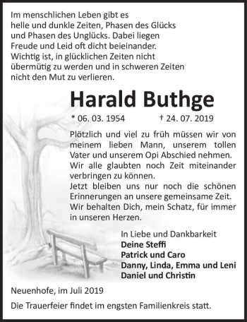 Traueranzeige von Harald Buthge  von Magdeburger Volksstimme