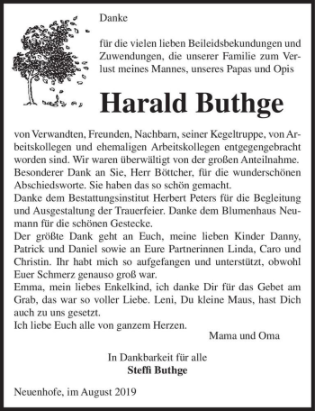 Traueranzeige von Harald Buthge  von Magdeburger Volksstimme