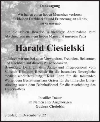 Traueranzeige von Harald Ciesielski  von Magdeburger Volksstimme