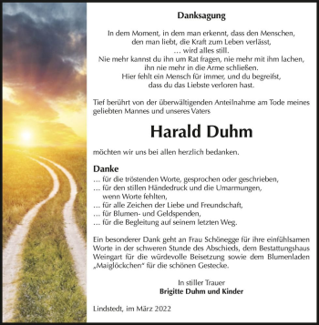 Traueranzeige von Harald Duhm  von Magdeburger Volksstimme